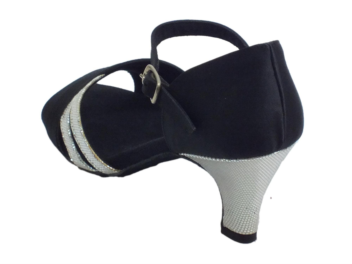 Vitiello dance shoes Scarpa da donna per ballo latino-americano in raso nero e satinato argento Nero/Argento
