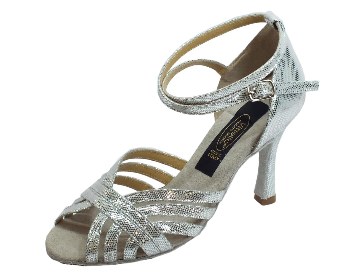 Vitiello dance shoes Scarpe da ballo latino americano per donna satinato argento tacco 90A Argento