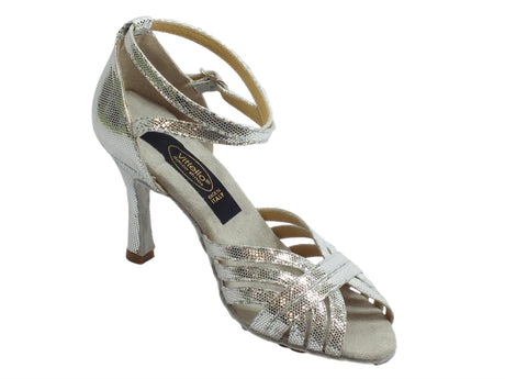 Vitiello dance shoes Scarpe da ballo latino americano per donna satinato argento tacco 90A Argento