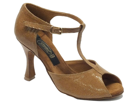 Vitiello dance shoes Scarpe da ballo donna latino in satinato colore cuoio con tacco 90N cuoio