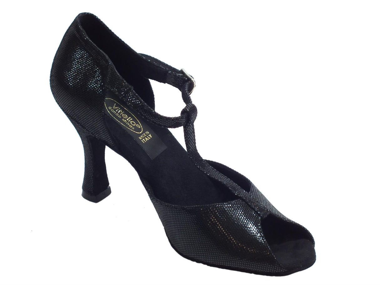 Vitiello dance shoes Scarpe da ballo donna latino in satinato nero con tacco 90N Nero