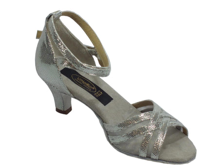 Vitiello dance shoes Scarpa da donna per ballo latino-americano nappa satinato argento e rete colore argento tacco 50R argento