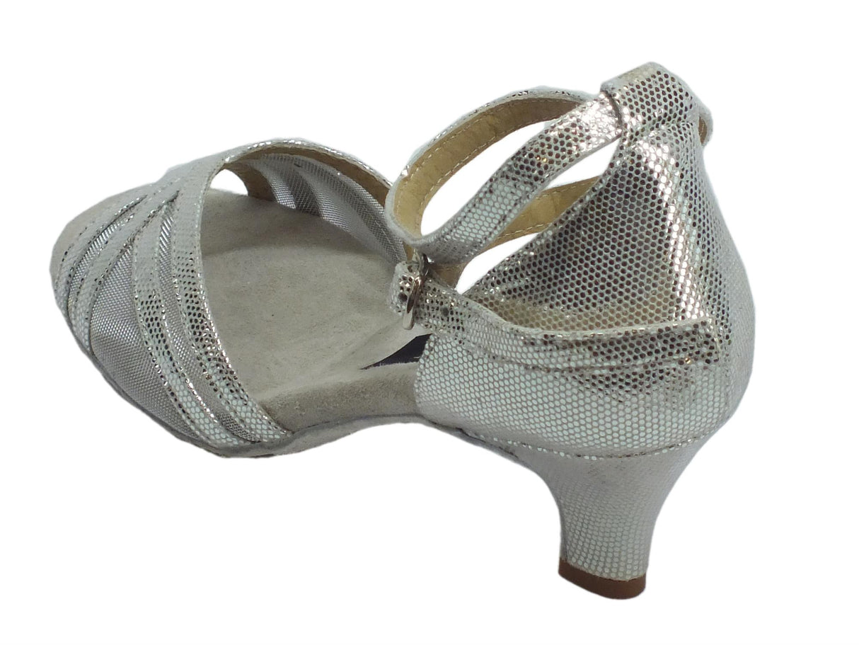 Vitiello dance shoes Scarpa da donna per ballo latino-americano nappa satinato argento e rete colore argento tacco 50R argento