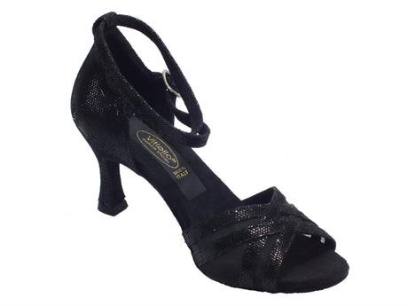 Vitiello dance shoes Scarpa da donna per ballo latino-americano nappa satinato nero e rete colore nero tacco 70N Nero