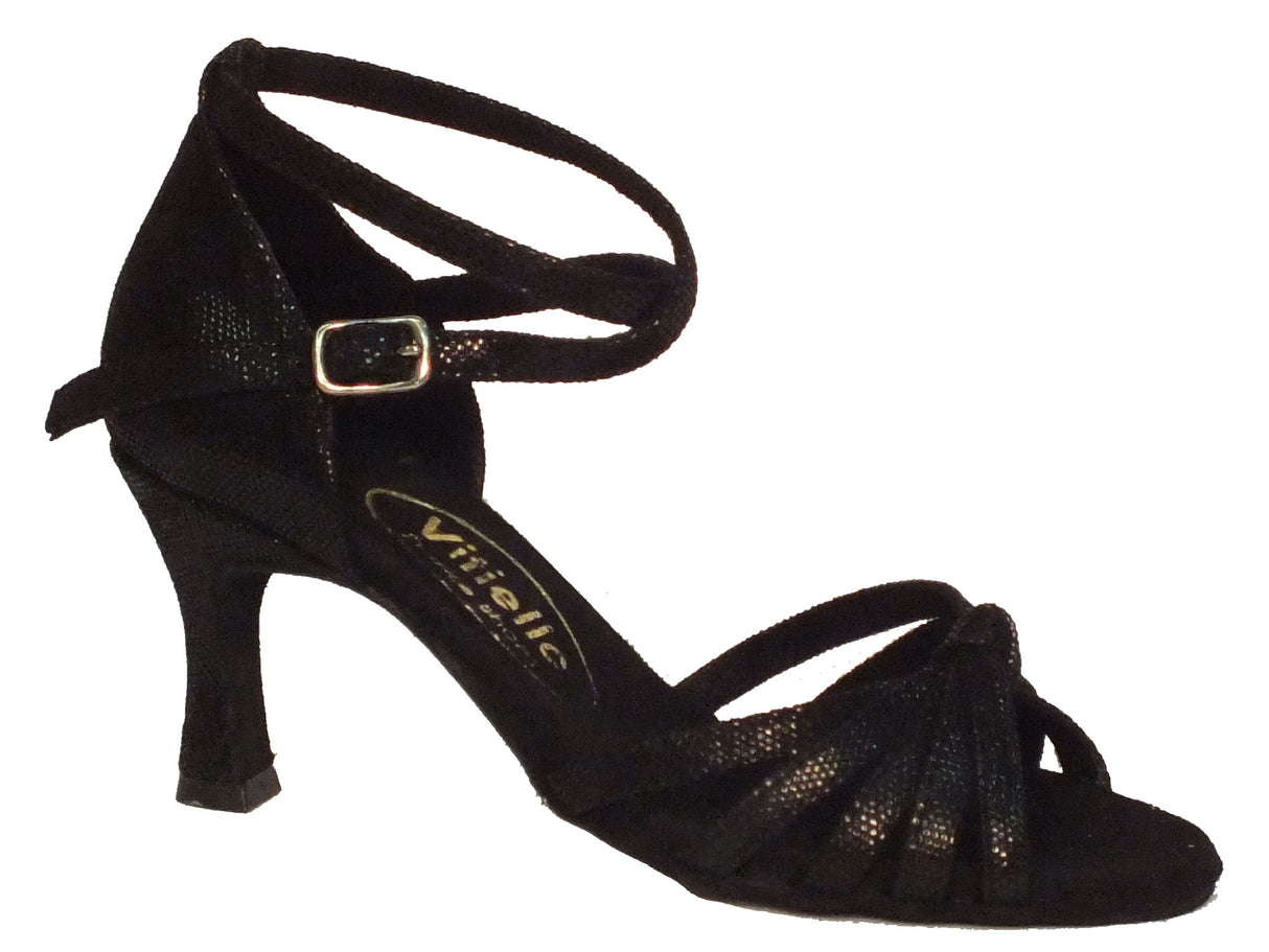 Vitiello dance shoes Scarpa da donna per ballo latino-americano incrociato satinato nero Nero
