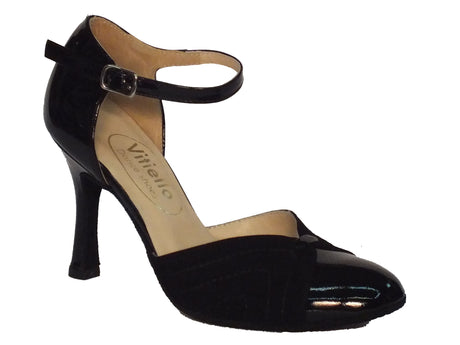 Vitiello dance shoes Scarpa da donna per ballo standard o liscio in camoscio e verniciato nero tacco 90 Nero