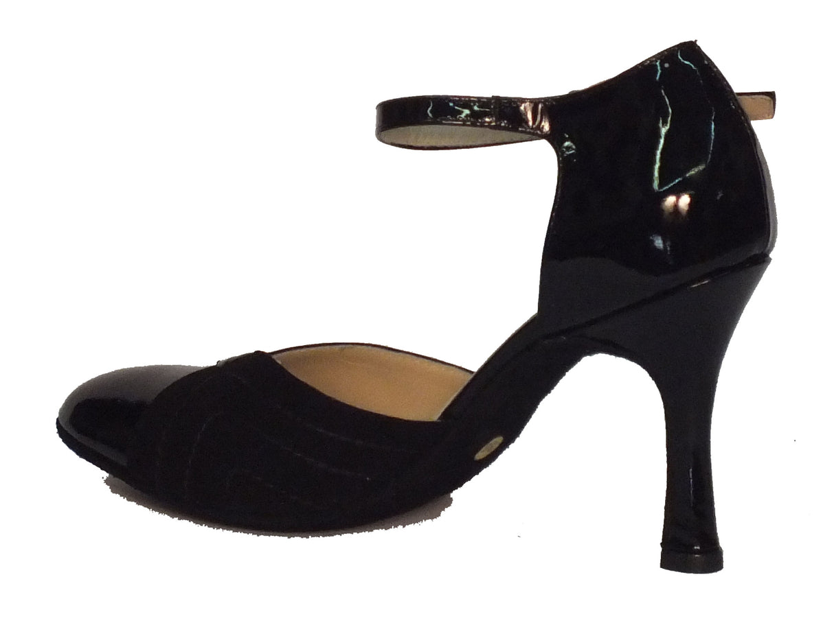 Vitiello dance shoes Scarpa da donna per ballo standard o liscio in camoscio e verniciato nero tacco 90 Nero
