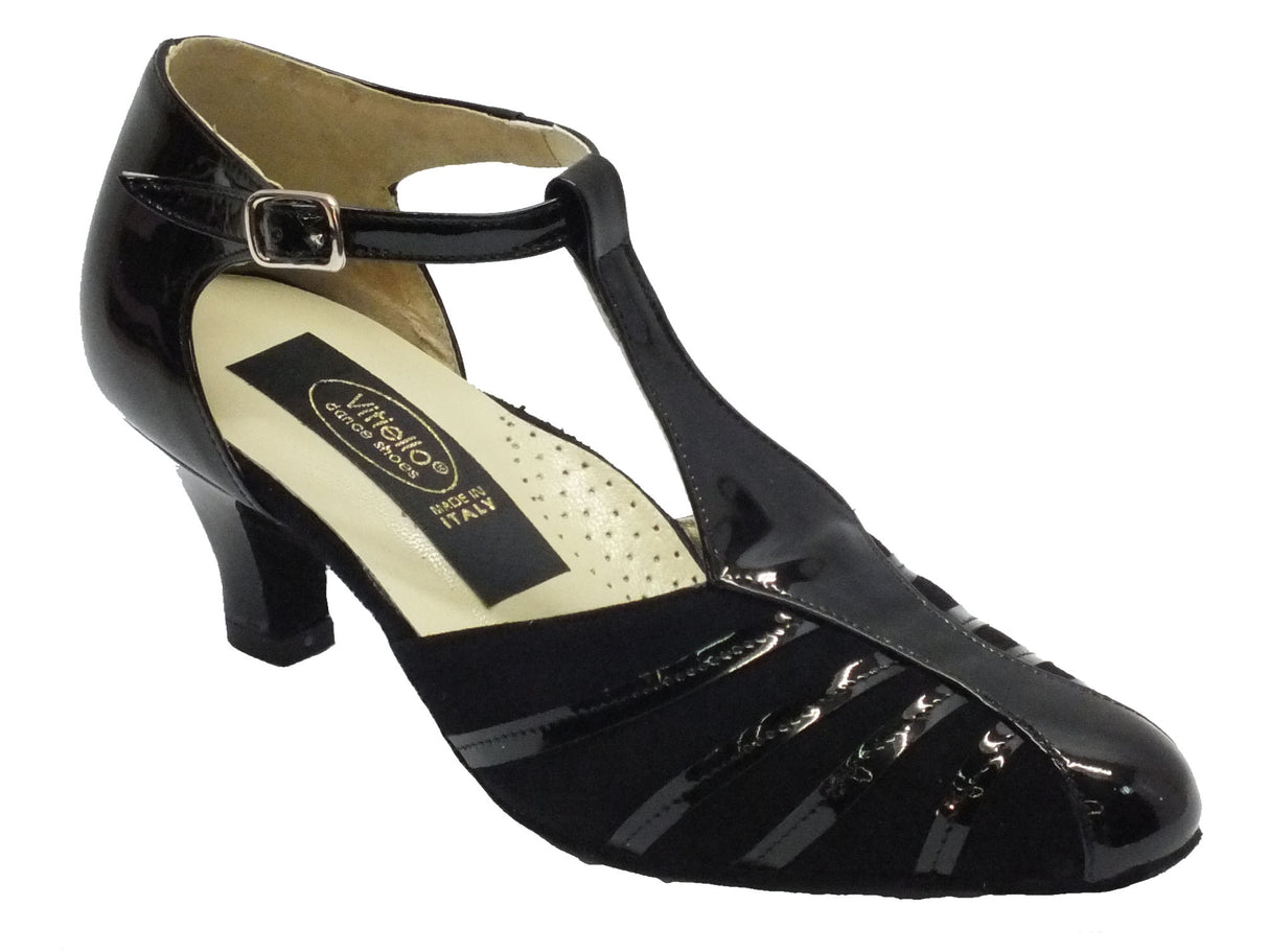 Vitiello dance shoes Scarpa da donna per ballo standard in vernice colore nero e camoscio tacco 50R Nero