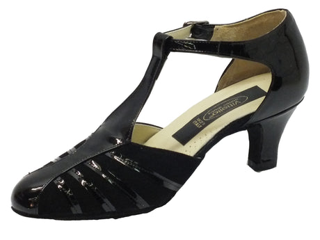 Vitiello dance shoes Scarpa da donna per ballo standard in vernice colore nero e camoscio tacco 50R Nero