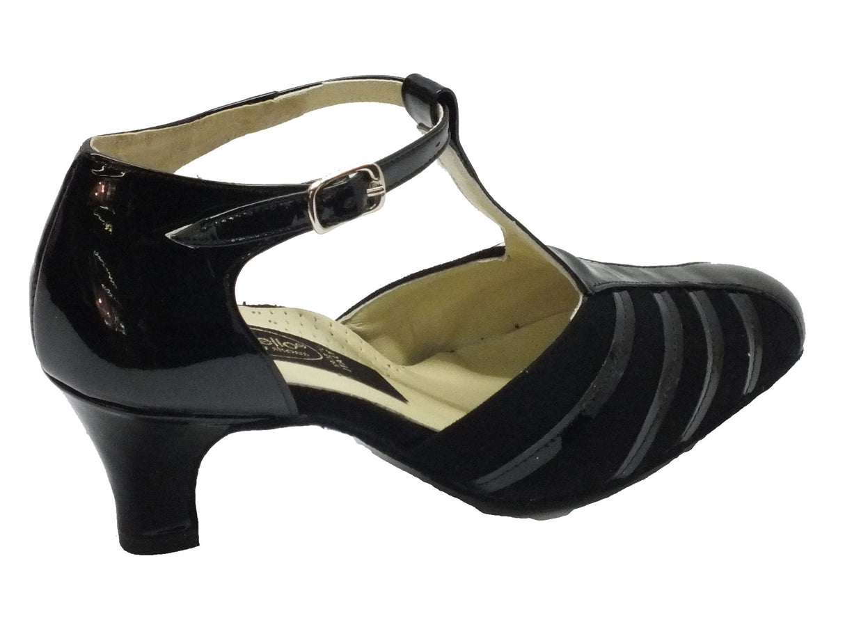 Vitiello dance shoes Scarpa da donna per ballo standard in vernice colore nero e camoscio tacco 50R Nero