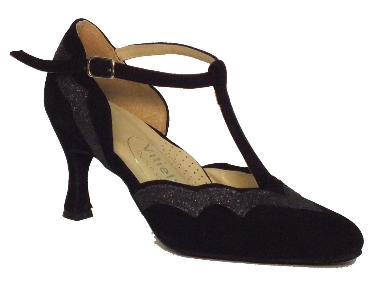 Vitiello dance shoes Scarpa da donna per ballo standard in camoscio e cristal fine colore nero Nero
