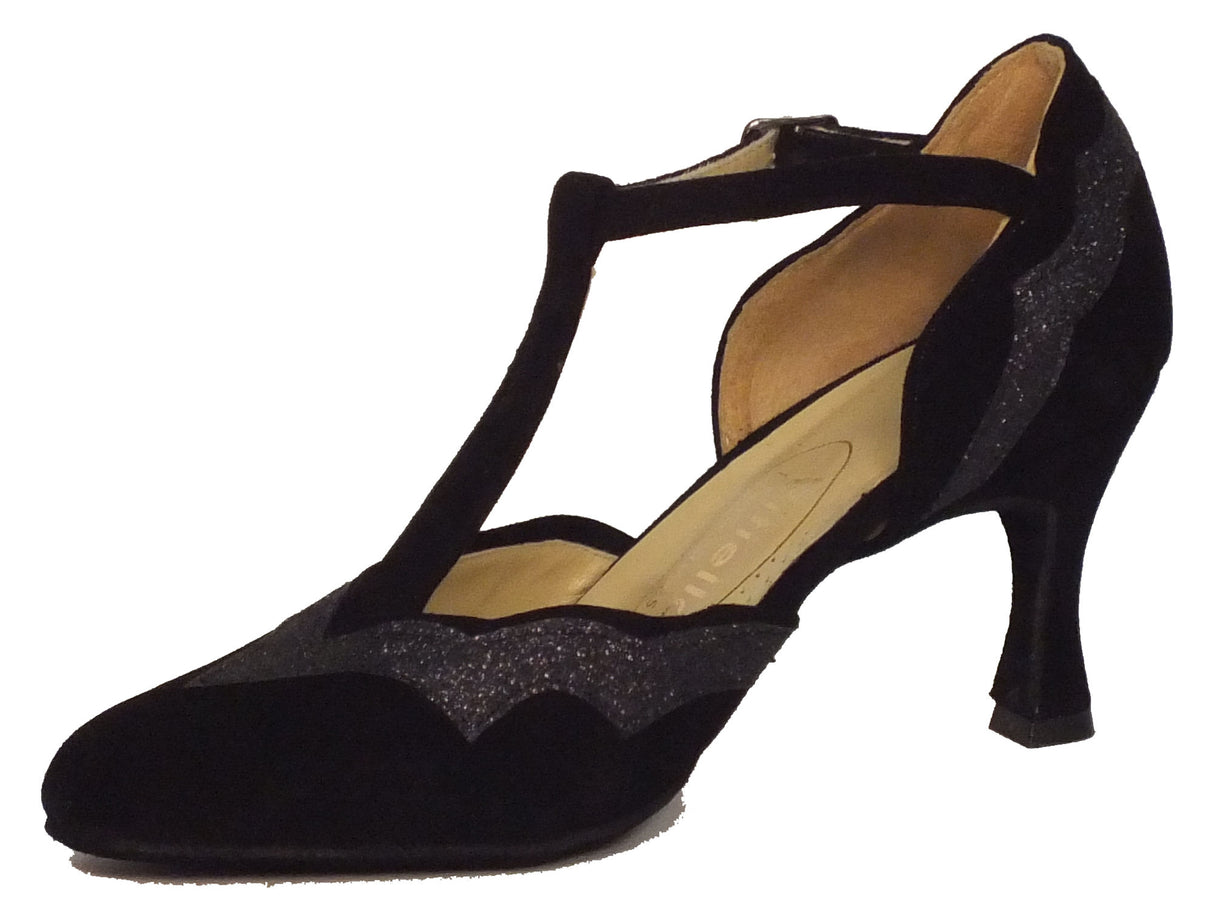 Vitiello dance shoes Scarpa da donna per ballo standard in camoscio e cristal fine colore nero Nero