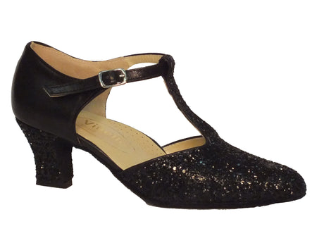 Vitiello dance shoes Scarpa da donna per ballo standard in nappa e cristallo colore nero tacco 50E Nero