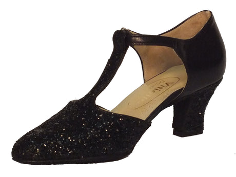 Vitiello dance shoes Scarpa da donna per ballo standard in nappa e cristallo colore nero tacco 50E Nero