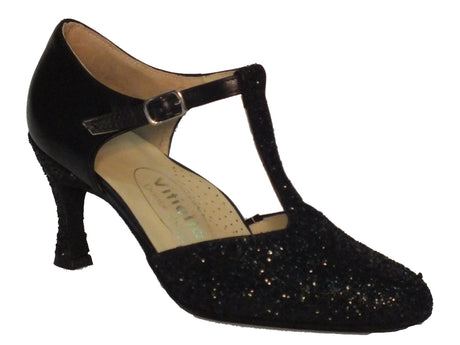 Vitiello dance shoes Scarpa da donna per ballo standard in nappa e cristallo colore nero tacco 70N Nero