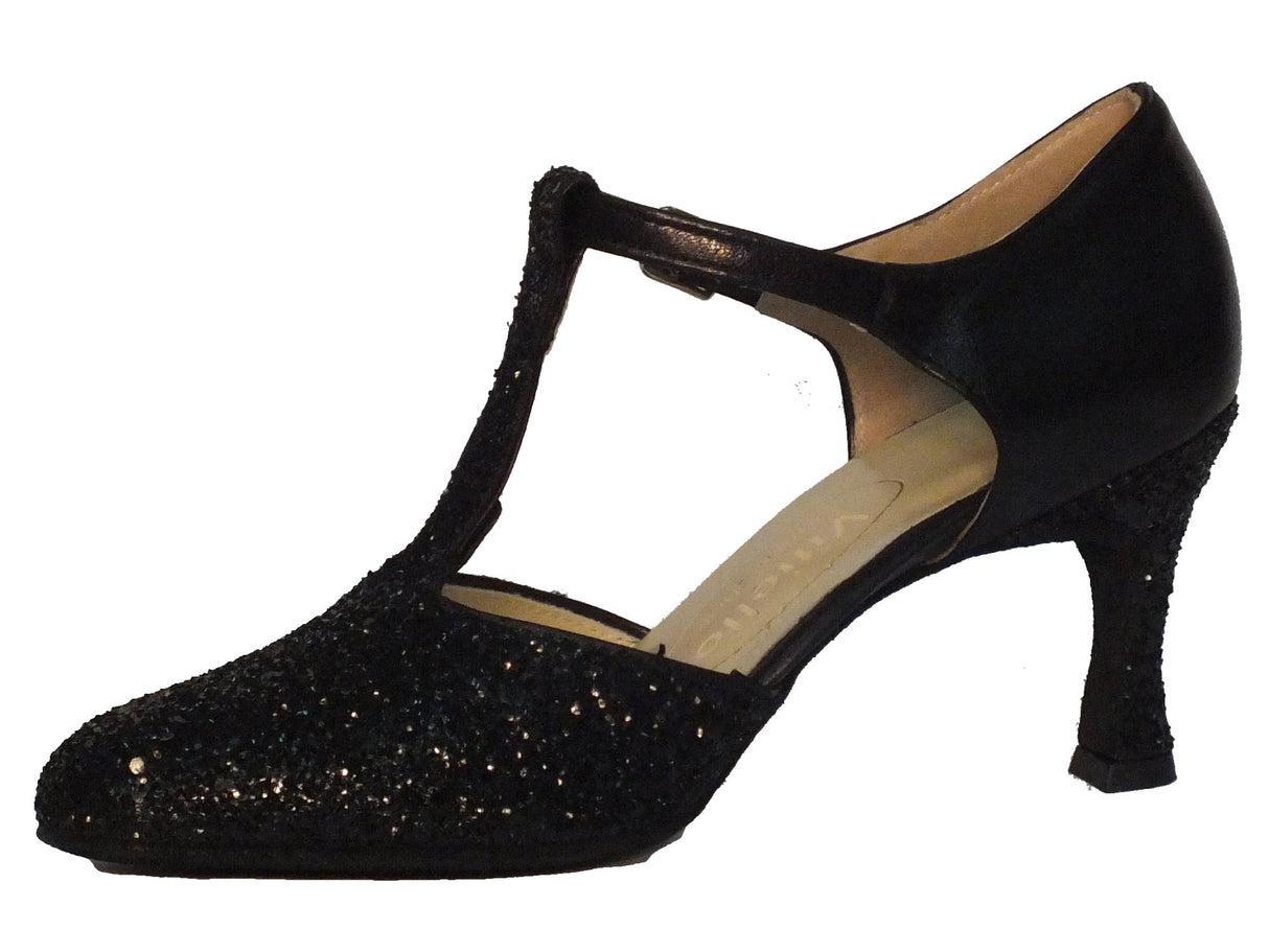 Vitiello dance shoes Scarpa da donna per ballo standard in nappa e cristallo colore nero tacco 70N Nero