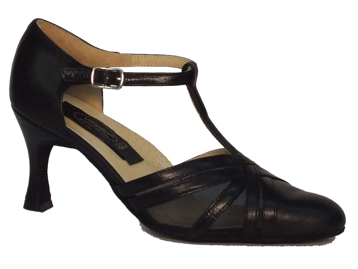Vitiello dance shoes Scarpa da donna per ballo standard nappa e rete colore nero Nero