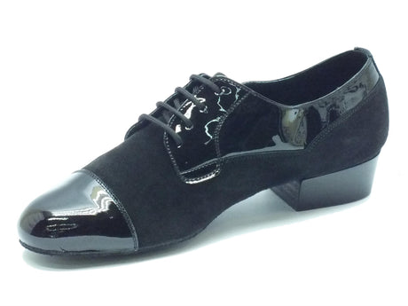 Vitiello dance shoes Scarpa da uomo per ballo standard in camoscio e verniciato colore nero tacco tango Nero