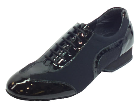 Vitiello dance shoes Scarpa da ballo per uomo in tessuto elasticizzato e vernice nera con rialzo 2,5cm Nero