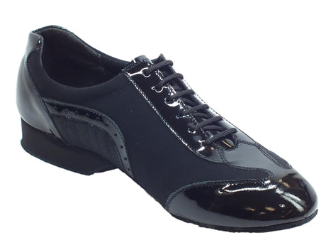 Vitiello dance shoes Scarpa da ballo per uomo in tessuto elasticizzato e vernice nera con rialzo 2,5cm Nero