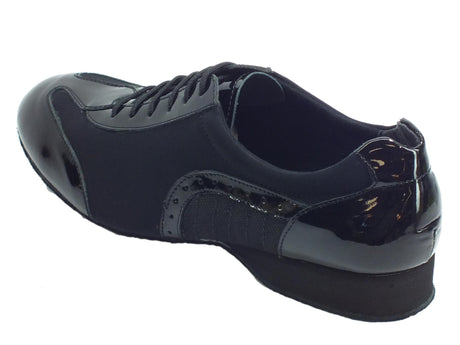 Vitiello dance shoes Scarpa da ballo per uomo in tessuto elasticizzato e vernice nera con rialzo 2,5cm Nero