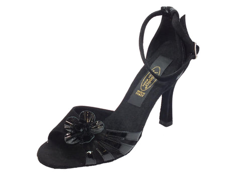 Vitiello dance shoes Scarpa da donna per ballo tango in camoscio e verniciato nero tacco 90A Nero