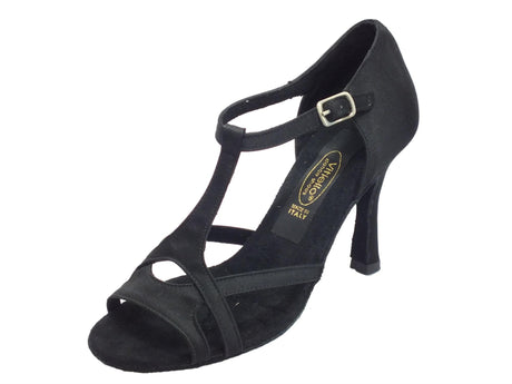 Vitiello dance shoes Scarpe da ballo Tango Standard per donna in raso nero con tacco alto Nero