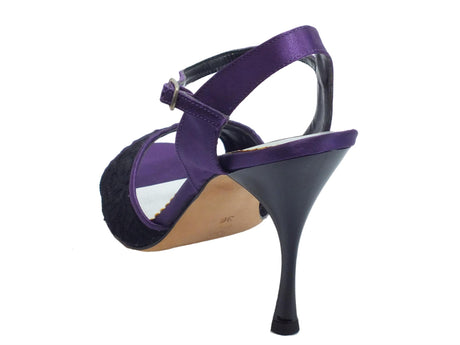 Vitiello dance shoes Scarpa da donna per ballo tango in macramè nero e raso viola Nero/Viola